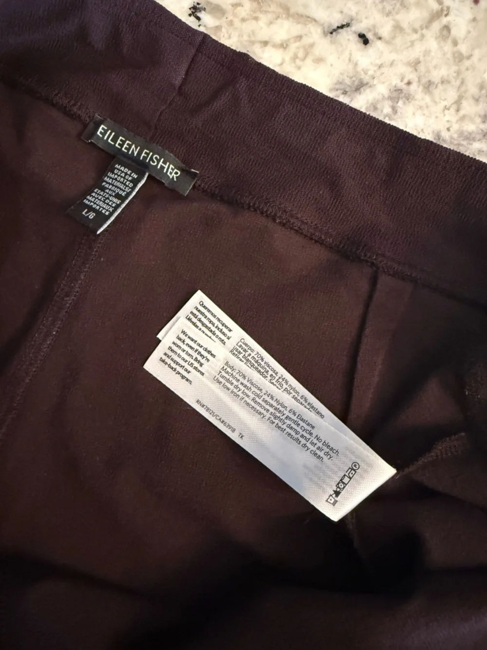 Eileen Fisher Washable Stretch Crepe Slim Ankle Pant Cassis Purple Large TK